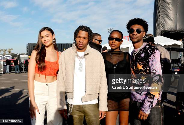 Madison Bailey, Lil Baby, Carlacia Grant, and Jonathan Daviss attend Poguelandia: An Outer Banks Experience on February 18, 2023 in Huntington Beach,...