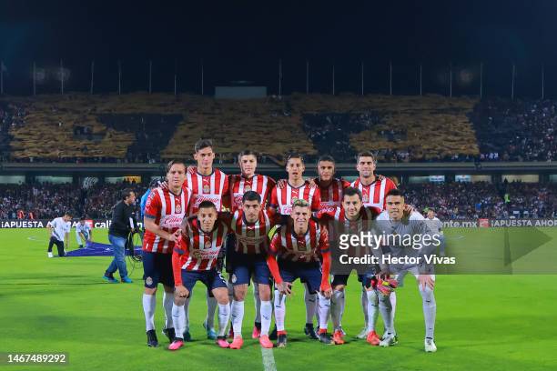 Team of Chivas pose during the 8th round match between Pumas UNAM and Chivas as part of the Torneo Clausura 2023 Liga MX at Olimpico Universitario...