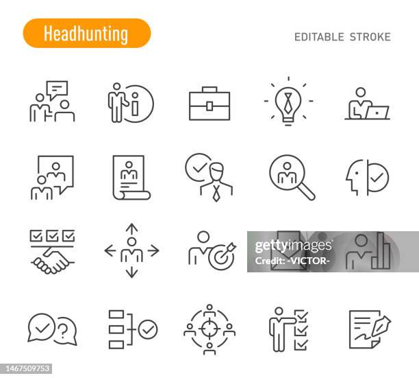 ilustraciones, imágenes clip art, dibujos animados e iconos de stock de iconos de caza de cabezas - serie de líneas - trazo editable - habilidad capacidad