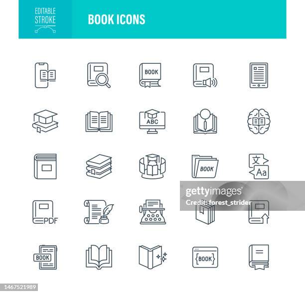 book line icons editable stroke - handbook stock illustrations