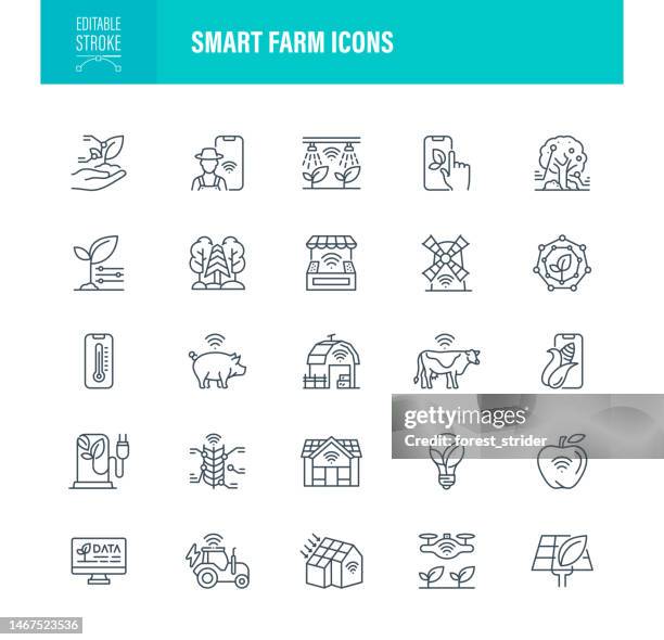 smart farm icons editable stroke - digital farming stock illustrations