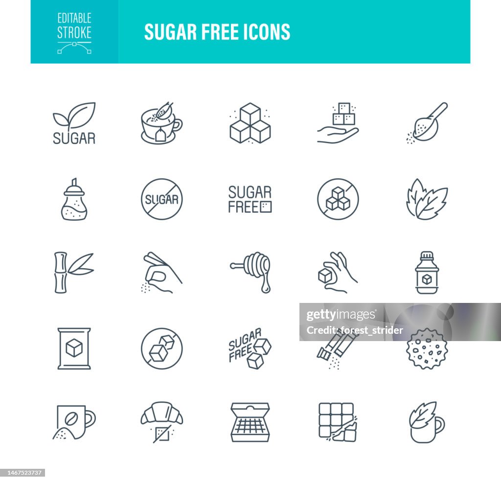 Icônes sans sucre Trait modifiable. Contient des icônes telles que Sucre - Nourriture, Forme de cube, Glucose, Chocolat