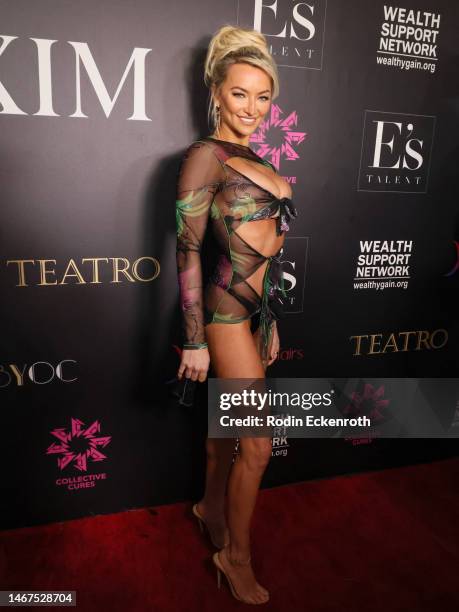 Lindsey Pelas attends the MAXIM Carnival Mardi Gras celebration at EDEN Sunset on February 18, 2023 in Los Angeles, California.