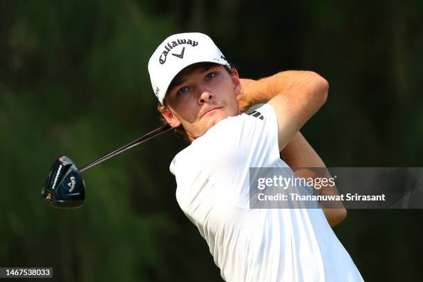 Nicolai Hojgaard of Denmark tees off on the 14th hole during Day Four of the Thailand Classic at Amata Spring Country Club on February 19, 2023 in...
