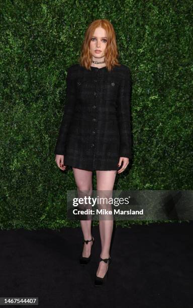 Ellie Bamber attends the Charles Finch x CHANEL Pre-BAFTA Dinner at 5 Hertford Street on February 18, 2023 in London, England.