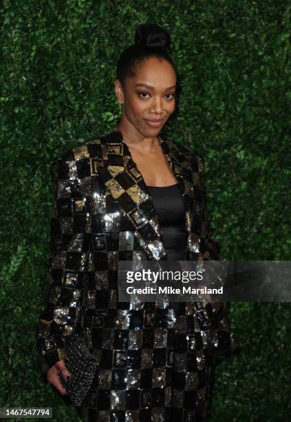 Naomi Ackie attends the Charles Finch x CHANEL Pre-BAFTA Dinner at 5 Hertford Street on February 18, 2023 in London, England.