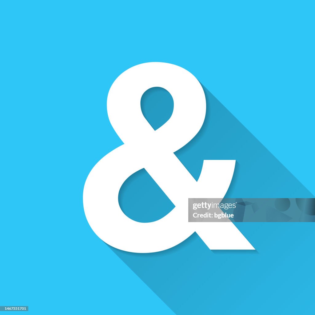 Ampersand symbol. Icon on blue background - Flat Design with Long Shadow