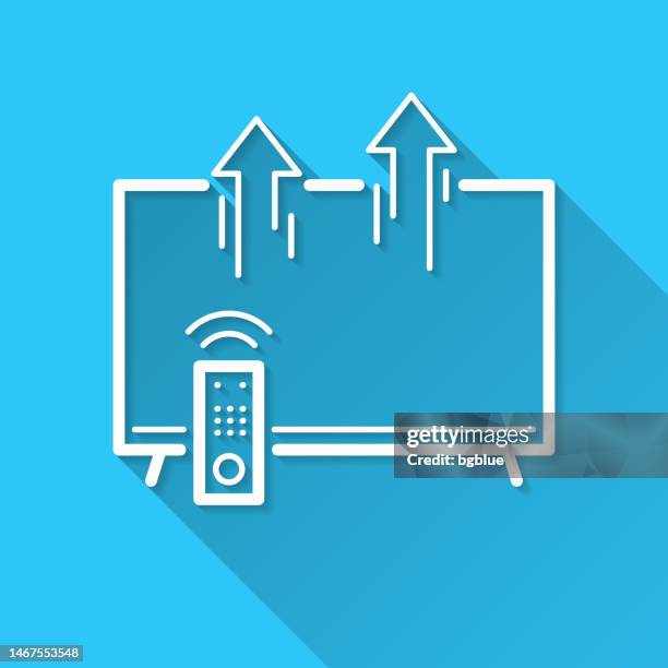 send from tv. icon on blue background - flat design with long shadow - smart tv isolated stock illustrations