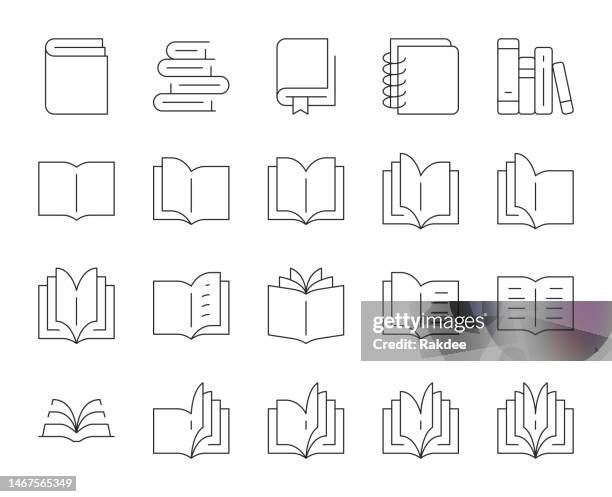 book - thin line icons - book binding stock illustrations