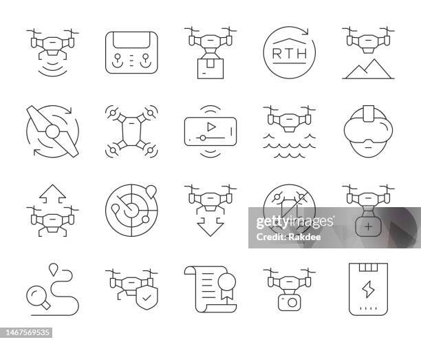 drone - thin line icons - wearable camera point of view stock illustrations
