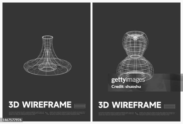 abstract black and white 3d geometric structure line shape poster vector background collection - wireframe stock illustrations
