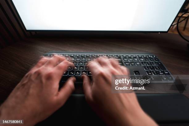 hands working and typing in the dark - click mouse fast stock pictures, royalty-free photos & images