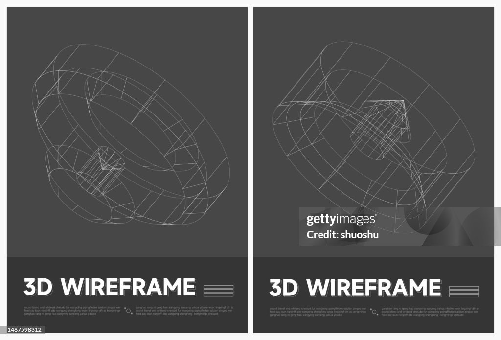 Wireframe Model Abstract Black And White 3d Wireframe Structure Model Line Poster ...