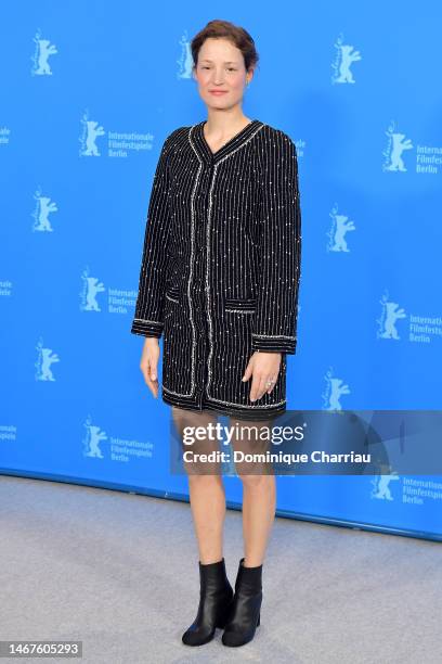 Vicky Krieps attends the "Ingeborg Bachmann - Reise in die Wüste" photocall during the 73rd Berlinale International Film Festival Berlin at Grand...