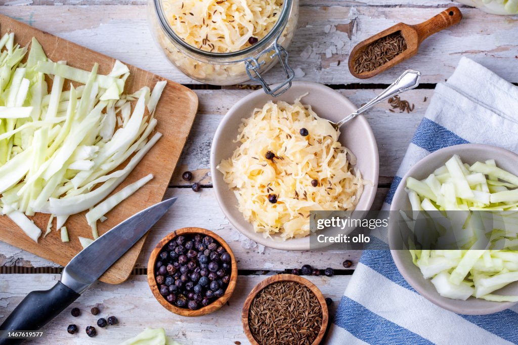 Homemade fermented sauerkraut - german traditional delicacy
