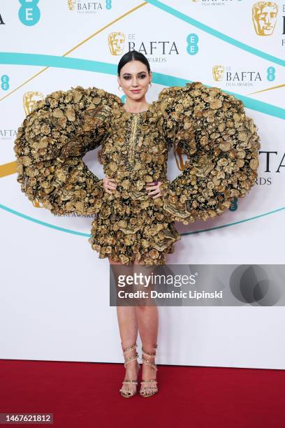 Andreea Cristea attends the EE BAFTA Film Awards 2023 at The Royal Festival Hall on February 19, 2023 in London, England.
