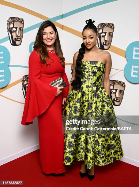 Reemah Sakaan, CEO of BritBox International and Karla Simone Spence attend the EE BAFTA Film Awards 2023 at The Royal Festival Hall on February 19,...
