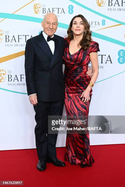 Sir Patrick Stewart and Sunny Ozell attends the EE BAFTA Film Awards 2023 at The Royal Festival Hall on February 19, 2023 in London, England.