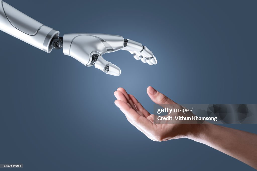 Artificial intelligence robot hand and human hand
