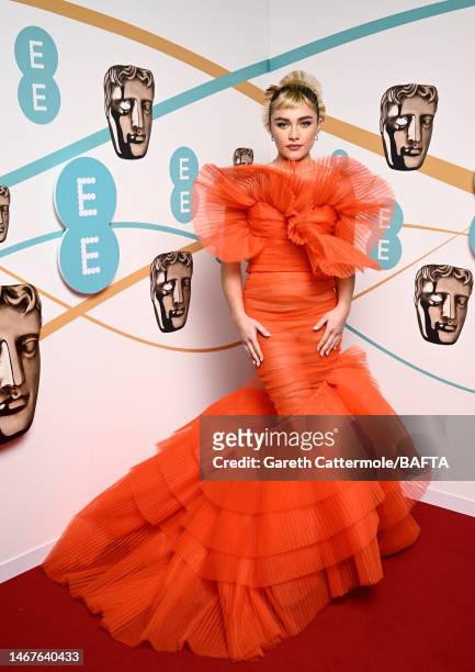 Florence Pugh attends the EE BAFTA Film Awards 2023 at The Royal Festival Hall on February 19, 2023 in London, England.