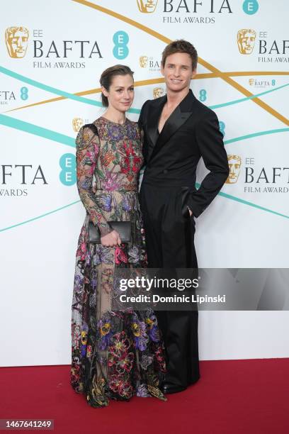 Hannah Bagshawe and Eddie Redmayne attends the EE BAFTA Film Awards 2023 at The Royal Festival Hall on February 19, 2023 in London, England.