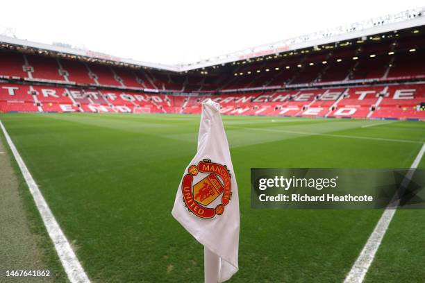 General view inside the ground. Before the Premier League match between Manchester United and Leicester City at Old Trafford on February 19, 2023 in...