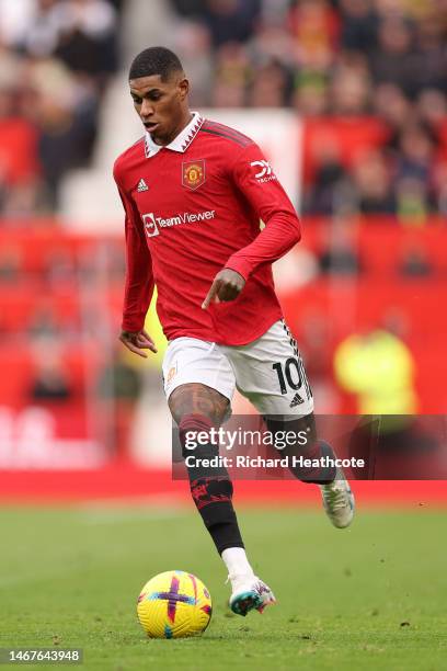 Marcus Rashford of Manchester United during the Premier League match between Manchester United and Leicester City at Old Trafford on February 19,...