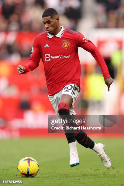 Marcus Rashford of Manchester United during the Premier League match between Manchester United and Leicester City at Old Trafford on February 19,...