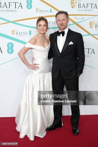 Geri Horner and Christian Horner attends the EE BAFTA Film Awards 2023 at The Royal Festival Hall on February 19, 2023 in London, England.