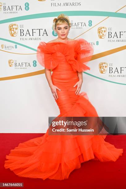 Florence Pugh attends the EE BAFTA Film Awards 2023 at The Royal Festival Hall on February 19, 2023 in London, England.