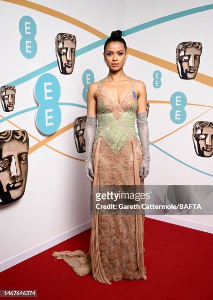 Gugu Mbatha-Raw attends the EE BAFTA Film Awards 2023 at The Royal Festival Hall on February 19, 2023 in London, England.