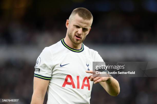 Eric Dier of Tottenham Hotspur reacts during the Premier League match between Tottenham Hotspur and West Ham United at Tottenham Hotspur Stadium on...