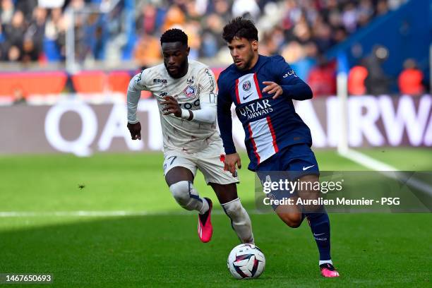 Juan Bernat of Paris Saint-Germain runs with the ball during the Ligue 1 match between Paris Saint-Germain and Lille OSC at Parc des Princes on...