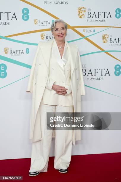 Emma Thompson attends the EE BAFTA Film Awards 2023 at The Royal Festival Hall on February 19, 2023 in London, England.