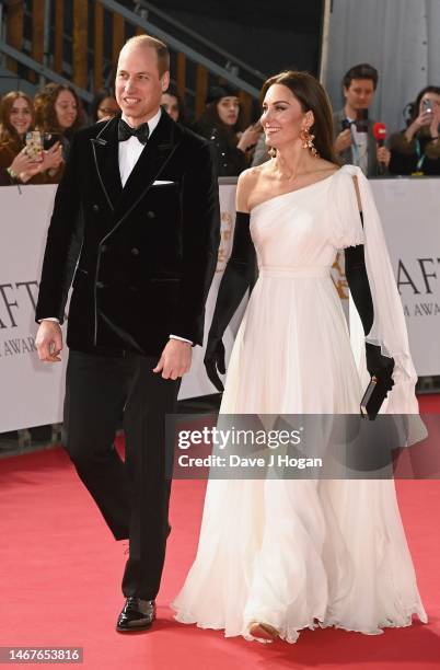 William, Prince of Wales and Catherine, Princess of Wales attend the EE BAFTA Film Awards 2023 at The Royal Festival Hall on February 19, 2023 in...