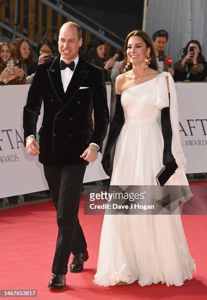 William, Prince of Wales and Catherine, Princess of Wales attend the EE BAFTA Film Awards 2023 at The Royal Festival Hall on February 19, 2023 in...