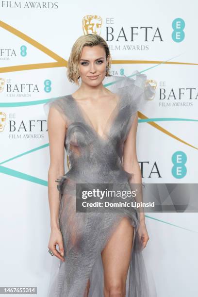 Wallis Day attends the EE BAFTA Film Awards 2023 at The Royal Festival Hall on February 19, 2023 in London, England.