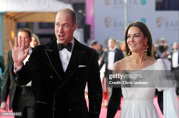 Catherine, Princess of Wales and Prince William, Prince of Wales, attend the EE BAFTA Film Awards 2023 at The Royal Festival Hall on February 19,...