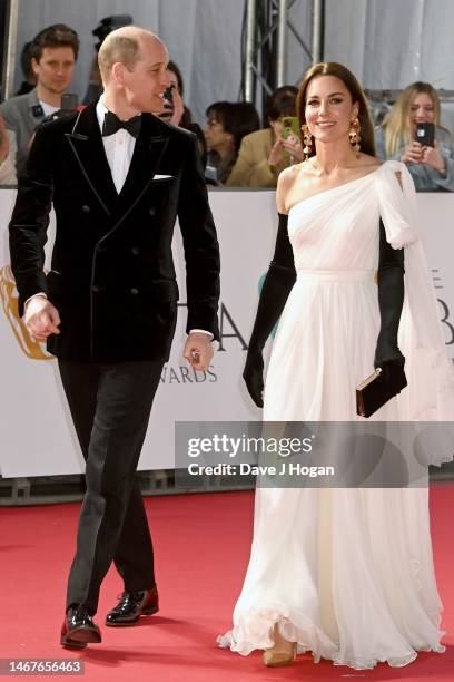 William, Prince of Wales and Catherine, Princess of Wales attend the EE BAFTA Film Awards 2023 at The Royal Festival Hall on February 19, 2023 in...