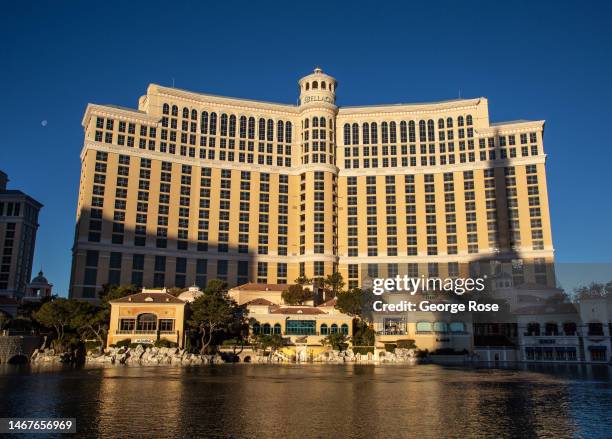 The Bellagio Hotel & Casino is viewed from lake level on February 10, 2023 in Las Vegas, Nevada. Las Vegas will play host to the NFL's Super Bowl...