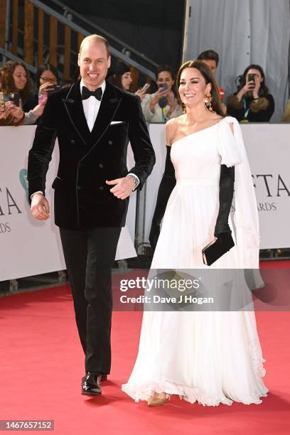 William, Prince of Wales and Catherine, Princess of Wales attend the EE BAFTA Film Awards 2023 at The Royal Festival Hall on February 19, 2023 in...