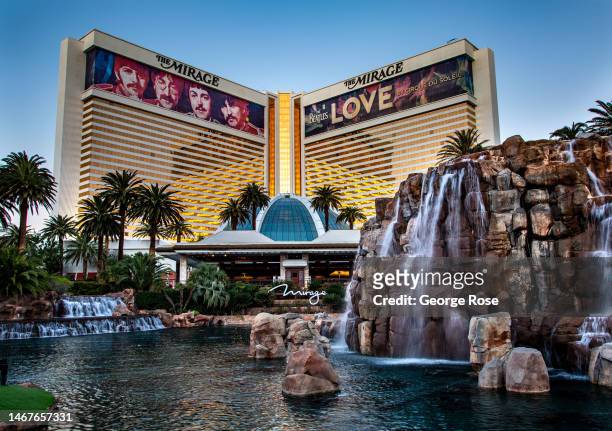 The exterior of The Mirage Hotel & Casino is viewed at sunrise on February 10, 2023 in Las Vegas, Nevada. Las Vegas will play host to the NFL's Super...
