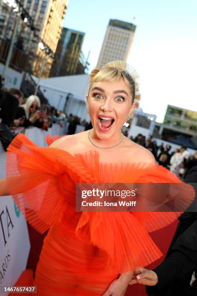 Florence Pugh attends the EE BAFTA Film Awards 2023 at The Royal Festival Hall on February 19, 2023 in London, England.