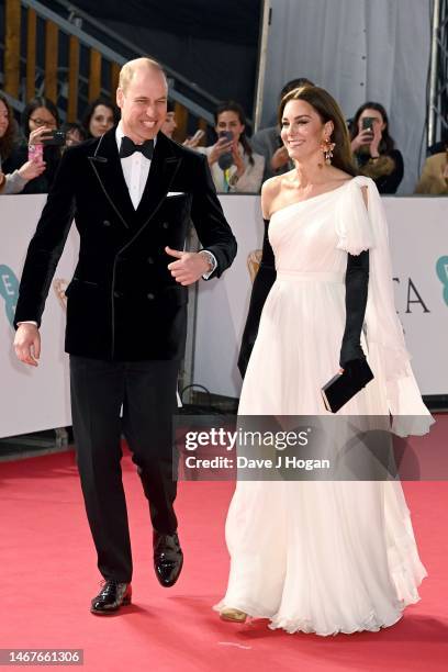 William, Prince of Wales and Catherine, Princess of Wales attend the EE BAFTA Film Awards 2023 at The Royal Festival Hall on February 19, 2023 in...