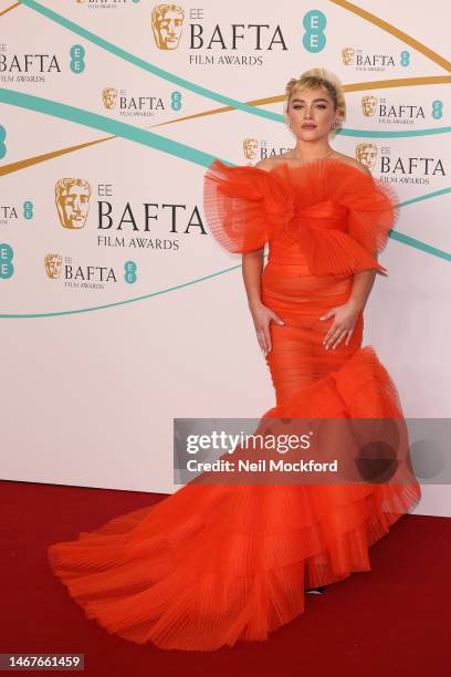 Florence Pugh attends the EE BAFTA Film Awards 2023 at The Royal Festival Hall on February 19, 2023 in London, England.