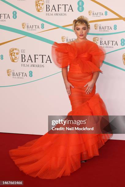 Florence Pugh attends the EE BAFTA Film Awards 2023 at The Royal Festival Hall on February 19, 2023 in London, England.