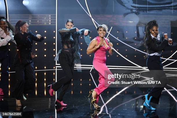 Ariana DeBose performs on stage during the 2023 EE BAFTA Film Awards, held at the Royal Festival Hall on February 19, 2023 in London, England.