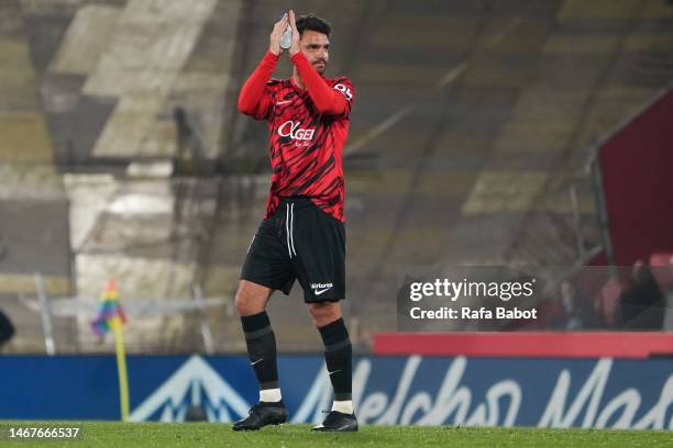 Clement Grenier of RCD Mallorca waves the supporters after the LaLiga Santander match between RCD Mallorca and Villarreal at Visit Mallorca Estadi on...