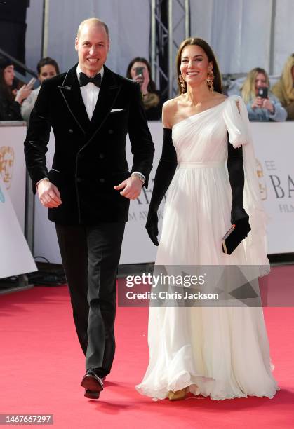 Catherine, Princess of Wales and Prince William, Prince of Wales, attend the EE BAFTA Film Awards 2023 at The Royal Festival Hall on February 19,...