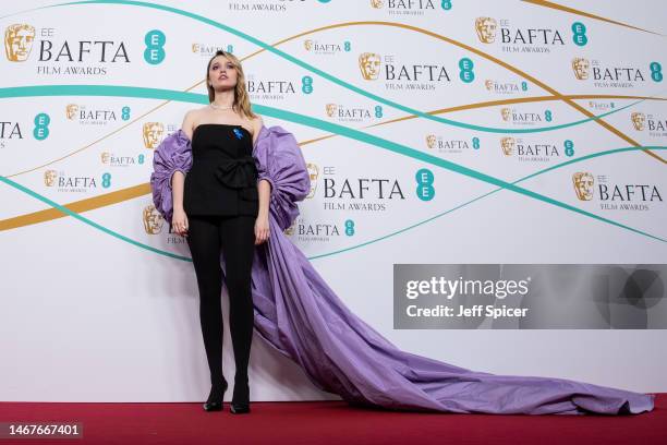 Aimee Lou Wood attends the EE BAFTA Film Awards 2023 at The Royal Festival Hall on February 19, 2023 in London, England.